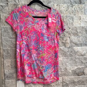 Lilly Pulitzer Pink and Blue Floral Short Sleeve Top